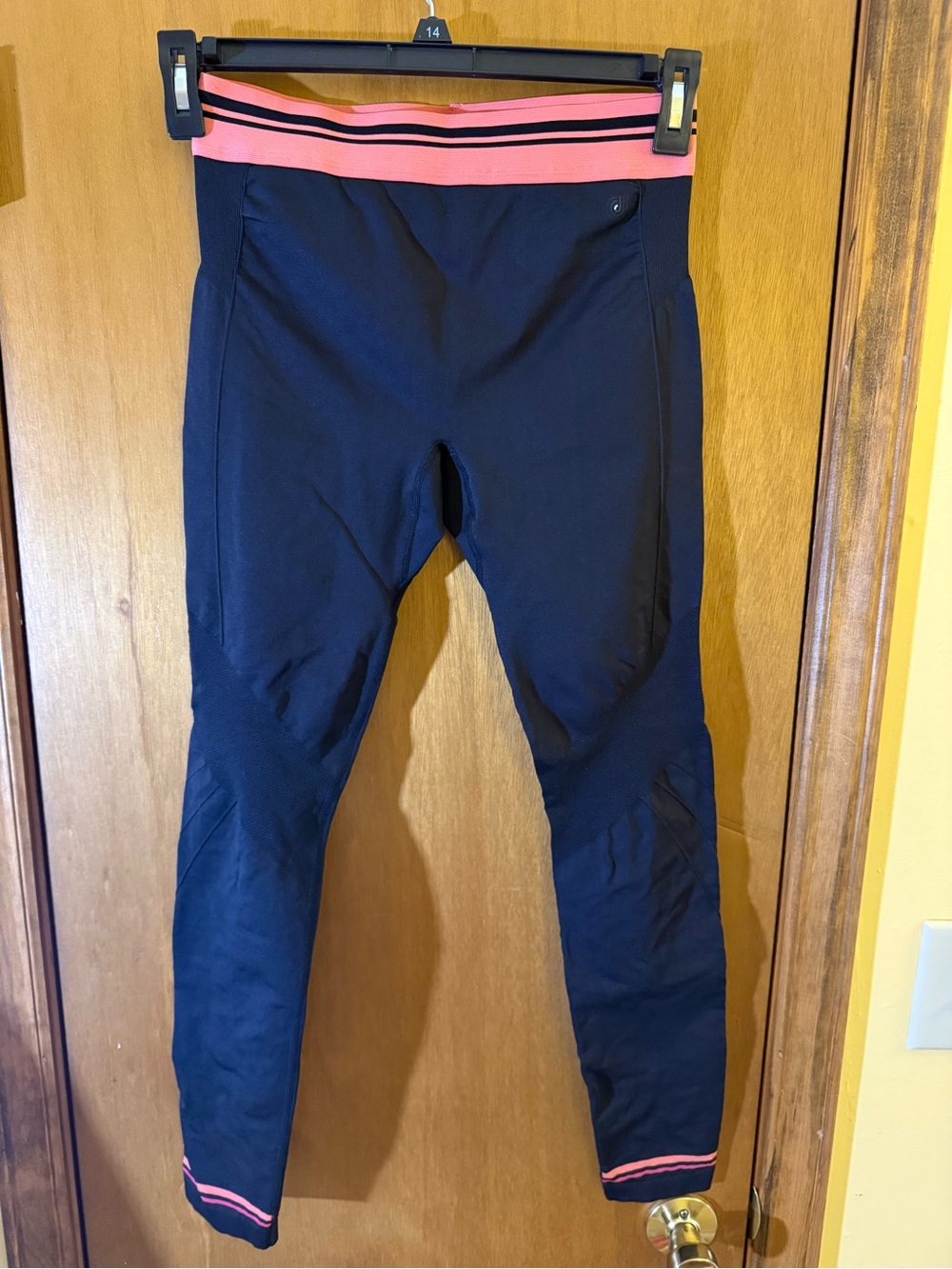 Women's Black Leggings with Pink Waistband